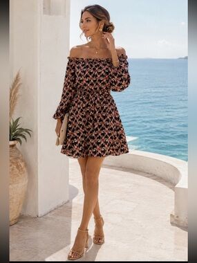 The Webster Floral Mini Dress Convertible Neckline Puff Sleeve NWT Size S